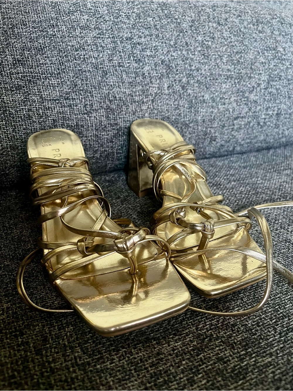Primark Metallic Gold Strappy Block Heel Sandals